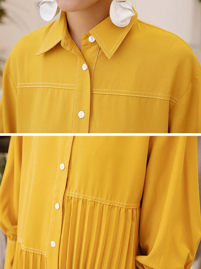 Loose Ruffled Solid Asymmetric Shirt Dress