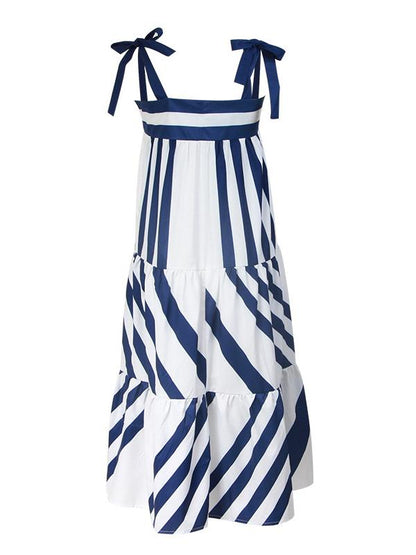 Striped Block Color Loose High Waist Midi Dress