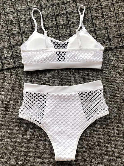 Plain Hollow Spaghetti-neck Bikini Swimsuit