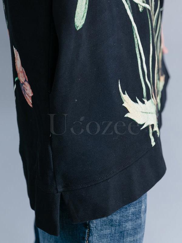 Casual Floral Printed High-neck Sweatshirt