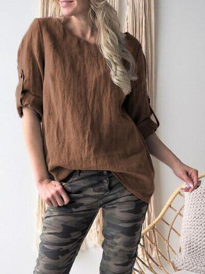 Short Sleeves Solid Color Blouses&shirts Tops