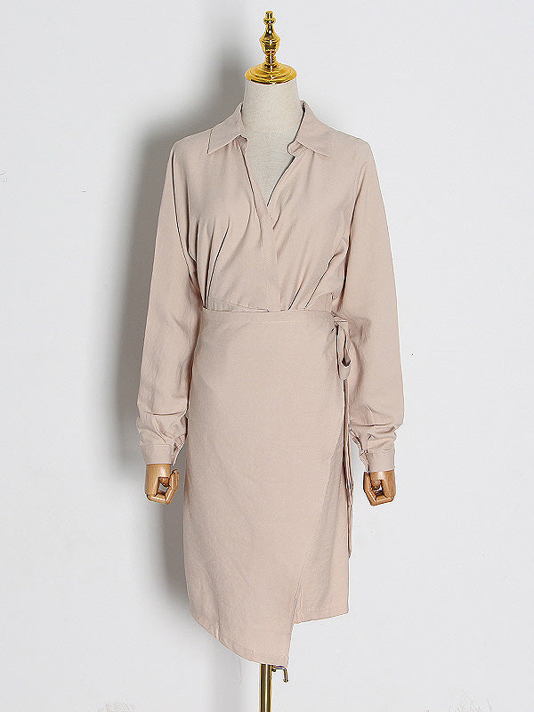 Urban Solid Color Asymmetric Batwing Sleeve Midi Dress