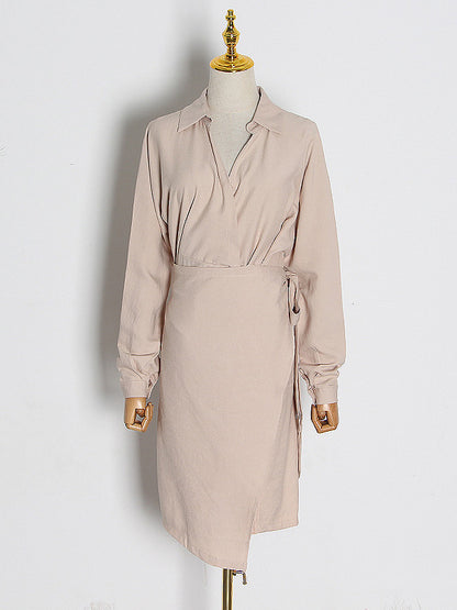 Urban Solid Color Asymmetric Batwing Sleeve Midi Dress