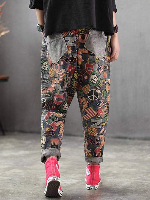 Printed Mess Style Hole-with Loose Pants