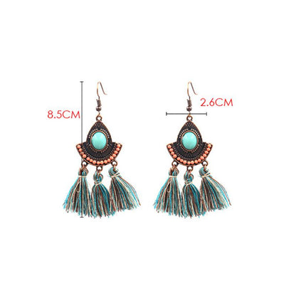 Buykud Bohemian Style Casual Turquoise Tassel Earrings
