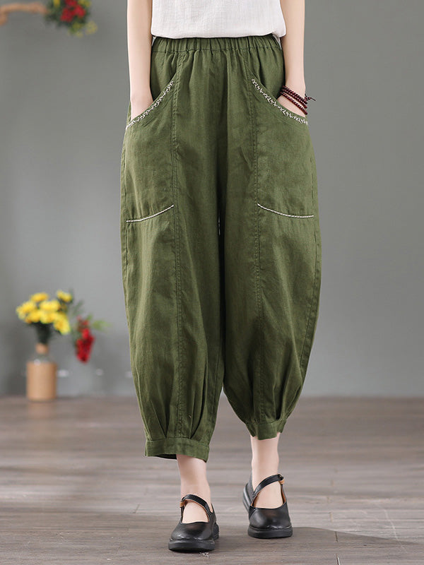 Simple Solid Color Elasticity Waist Harem Pants