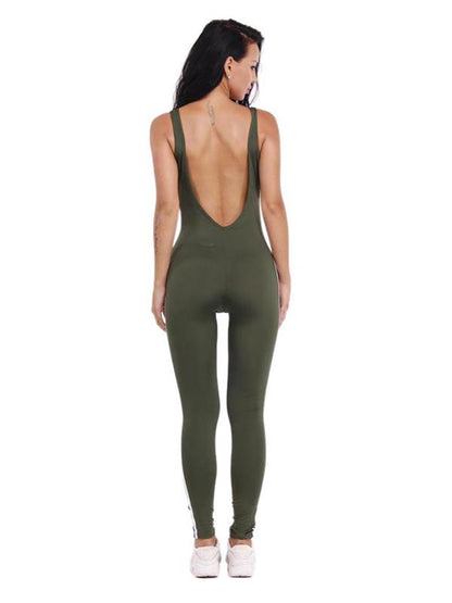 Striped Backless Athletic Jumpsuits