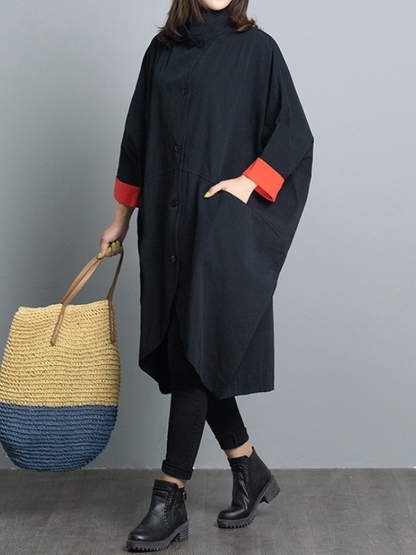 Stylish Loose Split-Front Half Sleeves Stand Collar Outerwear