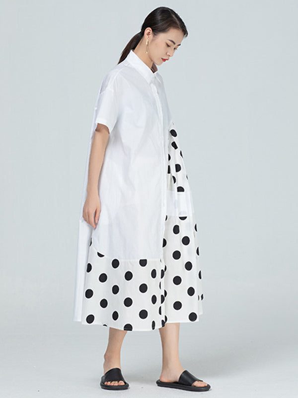 Original Polka-Dot Irregularity Split-Joint Shirt Dress