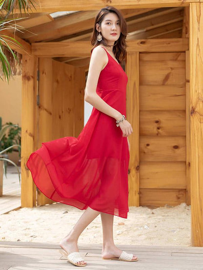 V-neck Sleeveless Beach Midi Dress