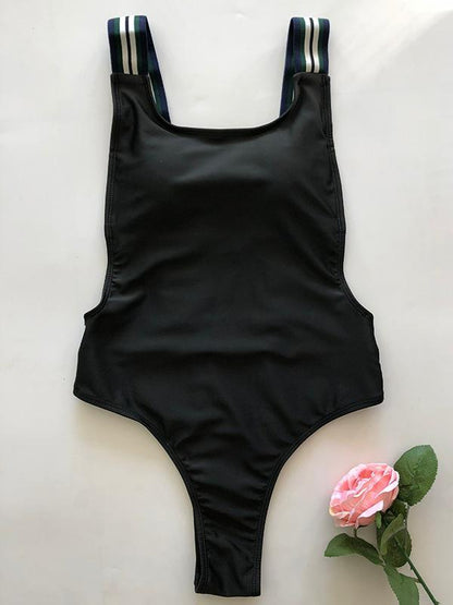 Colorful Straps Backless One-piece Swimwear
