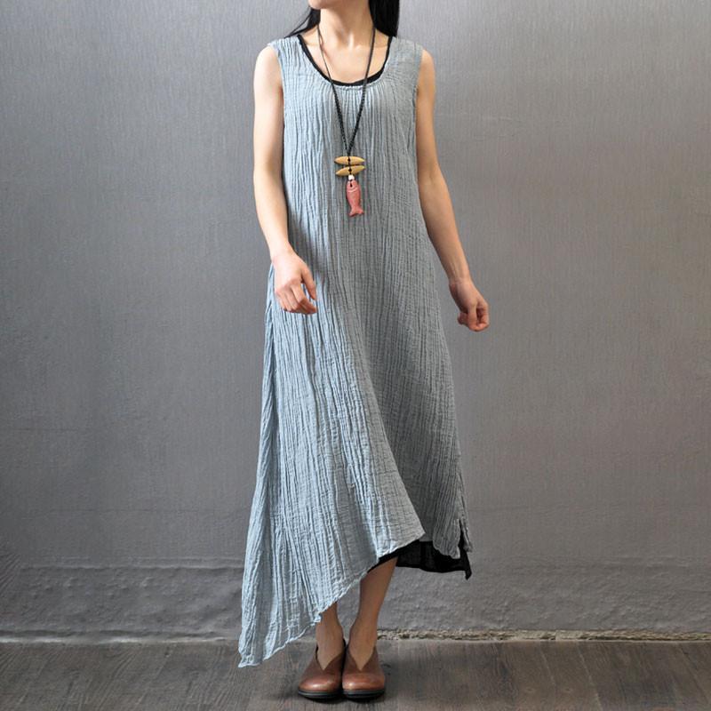 Casual Summer Women Wrinkled Sleeveless Dress