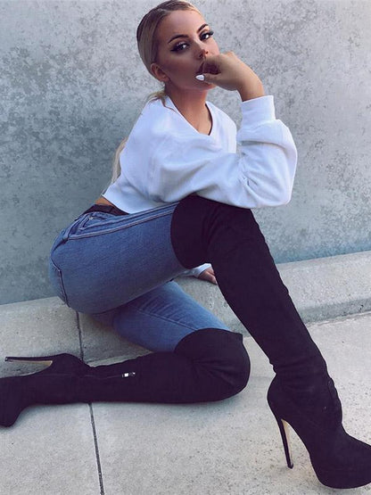 Cropped Solid Fashion Long Sleeves Hoodies Top