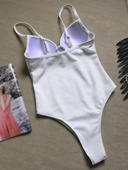 Plain Ribbed One-piece Swimwear