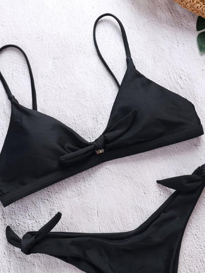 Plaid Bow-embellished Empire Bikinis Swimwear