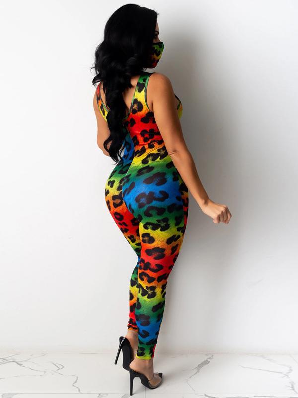 Leopard Wrap Sleeveless Sports Jumpsuits