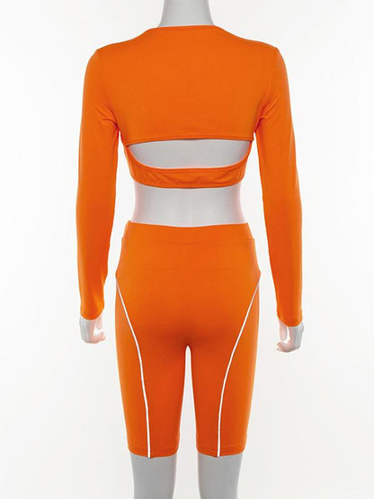 Hollow Cropped Buckle Tees And Shorts Suits