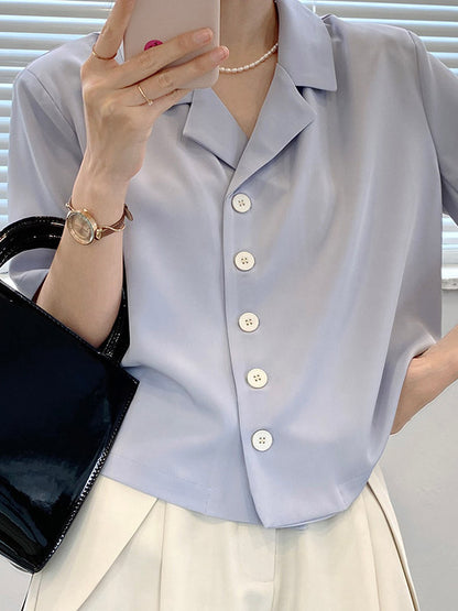Urban Solid Color Notched Collar Short Sleeves Blouses& Blazer