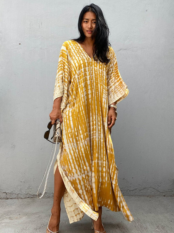 Bohemia Oversized Striped Printed Batwing Sleeves Cover-Up