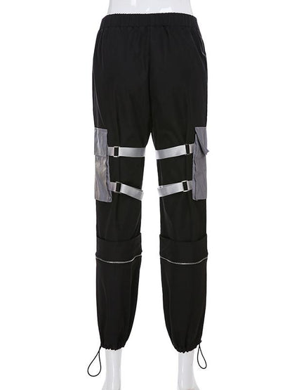 Zipper Split-joint Bandage Pocket Overall Pants