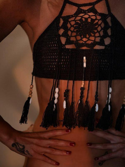 Knitting Tasseled Swimwear Bralette