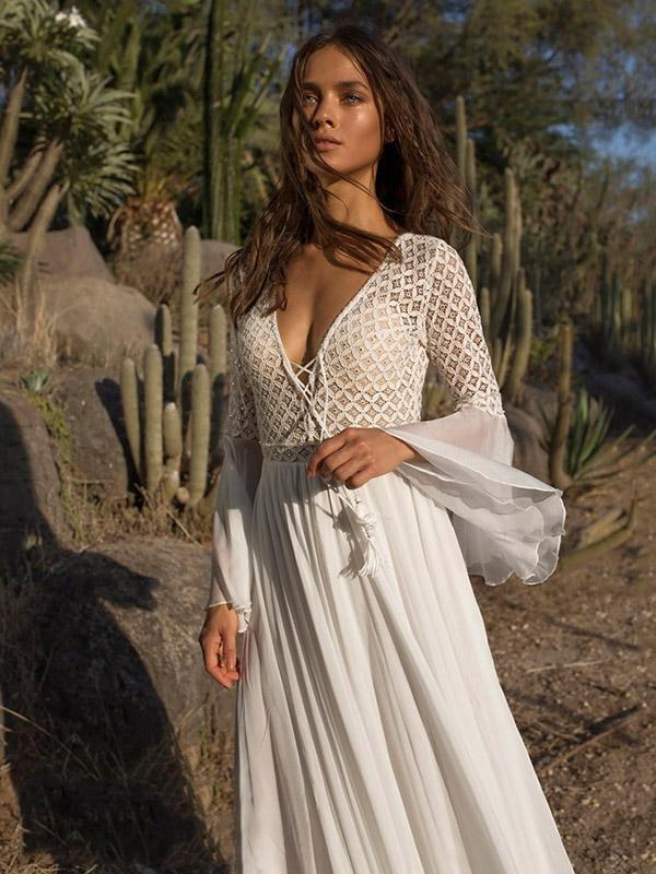 V-neck Flared Backless Maxi Dress