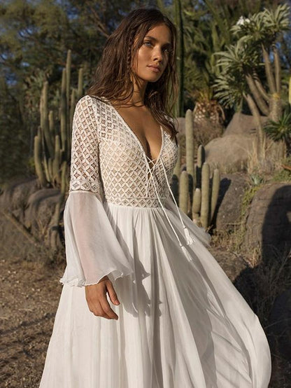 V-neck Flared Backless Maxi Dress
