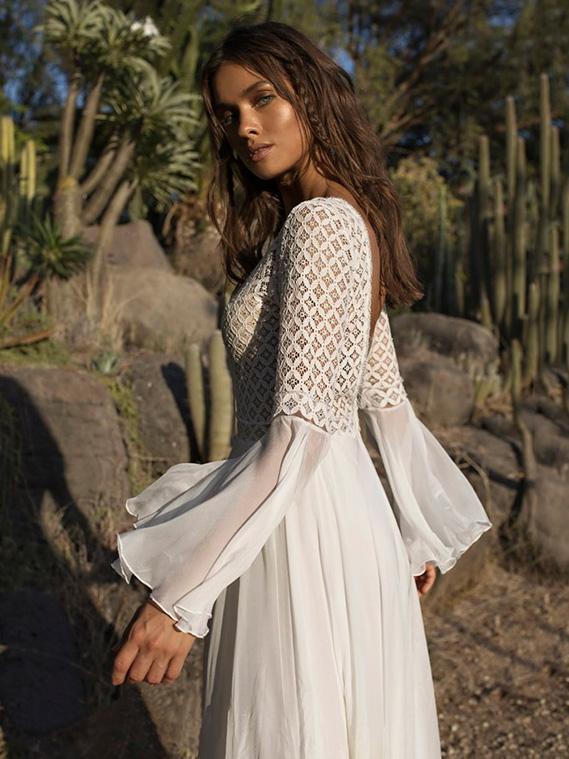 V-neck Flared Backless Maxi Dress