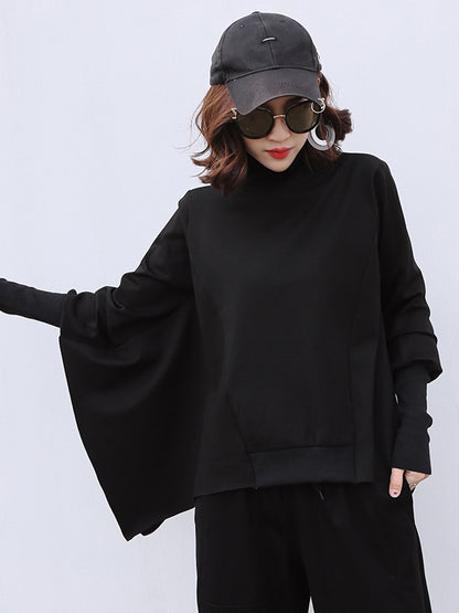 Black Batwing Sleeves Cropped Sweatshirt