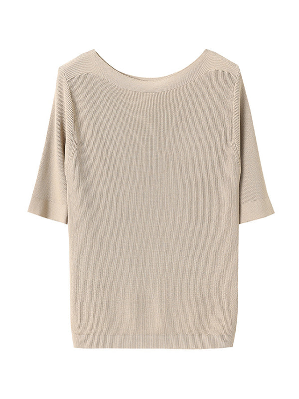 Original Simple Casual Solid Color Skinny Knitting T-Shirt Top
