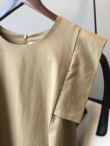 Casual Split-Joint Solid Color Round-Neck Sleeveless Mini Dress