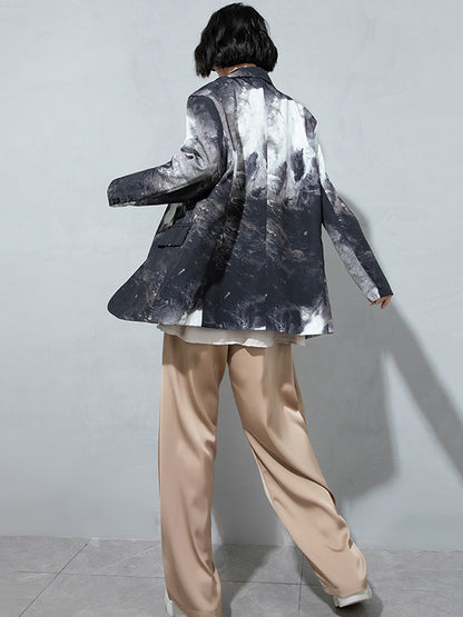 Fashion Tie-Dyed Notched Collar Long Sleeves Blazer