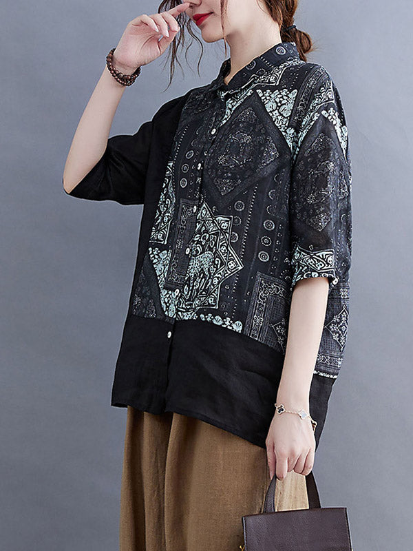 Original Asymmetric Split-Joint Short Sleeves Lapel Blouse Tops