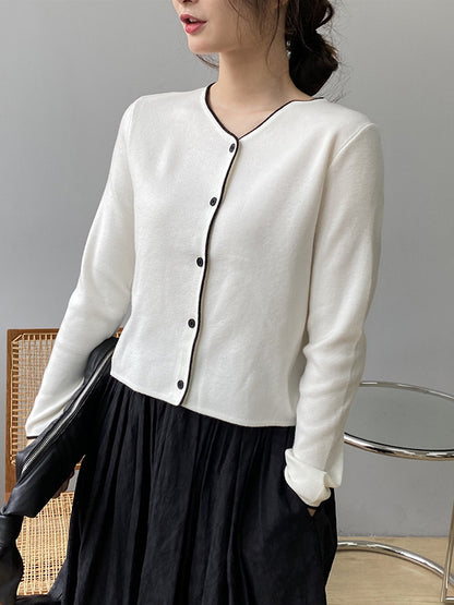 Chic Simple 4 Colors Buttoned V-Neck Long Sleeves Knitted Cardigan