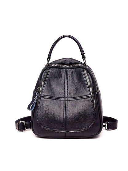 Women Faux Leather Shoulder Bag Solid Color Multi-function Backpack