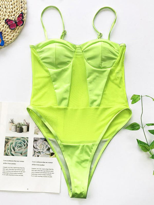 Spaghetti-Neck Sweetheart One-Piece Swimwear