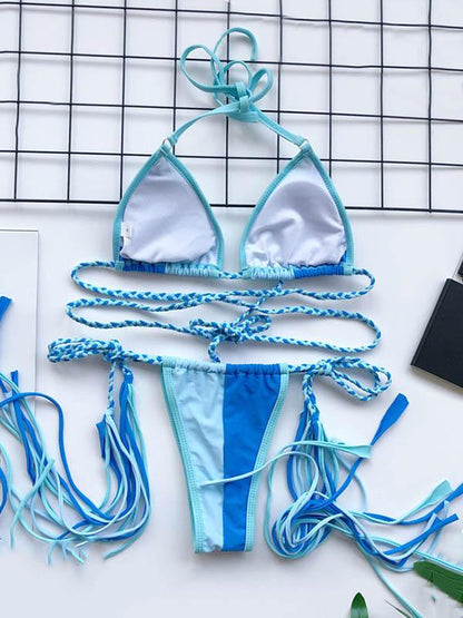 Triangles Braiding Bandage Split-Joint Bikini Swimsuit