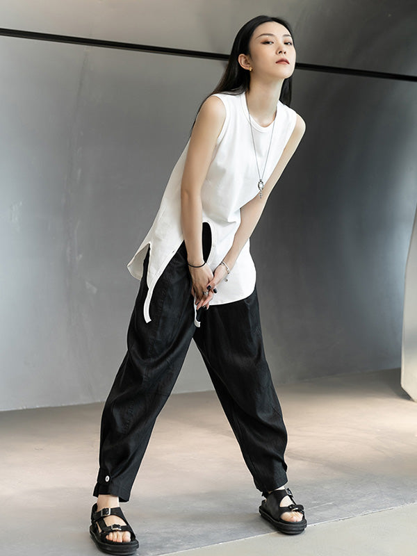 Casual Linen Solid Color Wide Leg Loose Pants