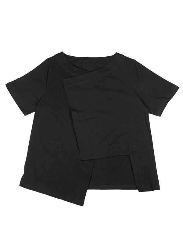 Simple Solid V-neck Asymmetric T-Shirt