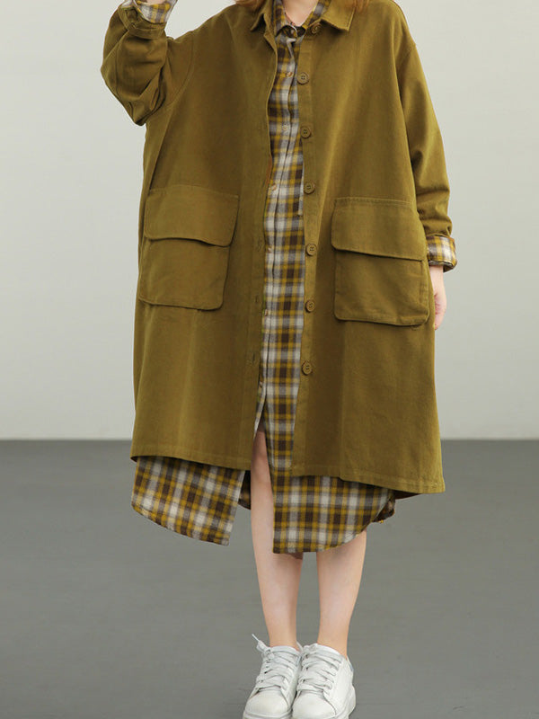 Urban Solid Color Long Sleeves Lapel Trench Coats