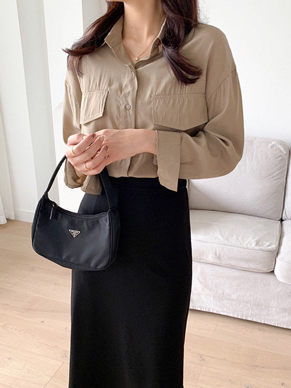 Simple Solid Color Buttoned Lapel Sun Protection Long Sleeves Blouse Tops