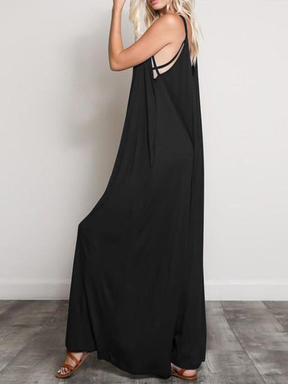 Burgundy&Black Loose Sleeveless Wide Leg Jumpsuits