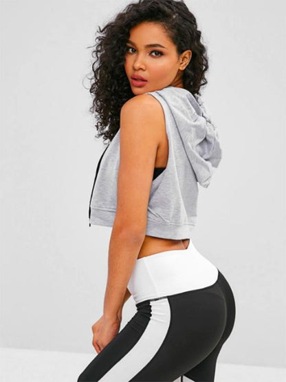 Solid Sleeveless Crop Hoodies & Jackets Tops