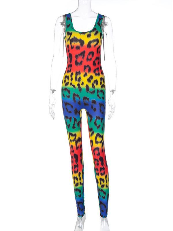 Leopard Wrap Sleeveless Sports Jumpsuits