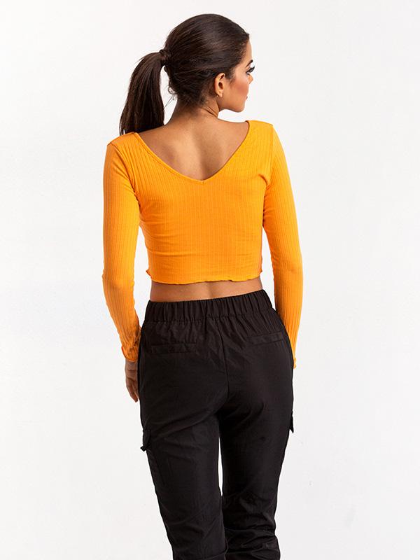 Solid Bare Midriff Off-the-shoulder Tee