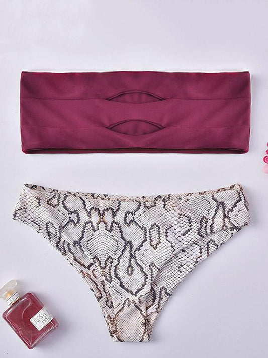 Snake-Print Split Bikini Swimsuit