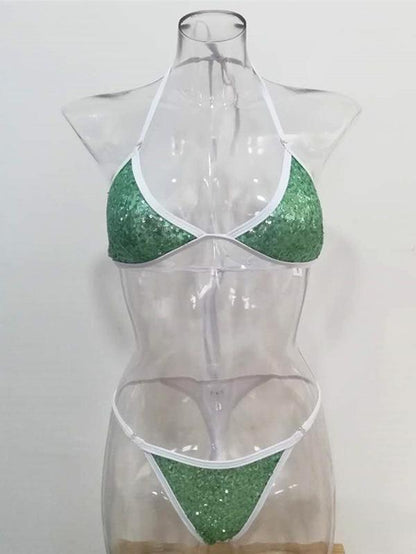 Sequined Lace Up Bikini Swimsuit
