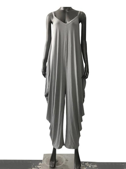 Loose Gray Sleeveless Ruffled Jumpsuits