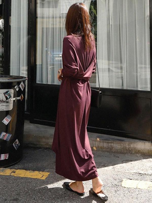 Loose Plus Size Twisting Solid Midi Dresses