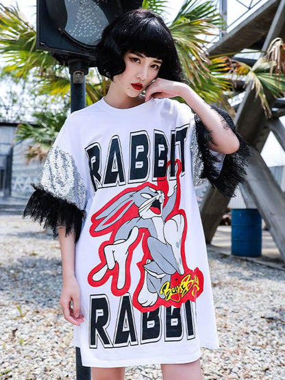 Leisure Cartoon Print Split-Joint Shirt Dress